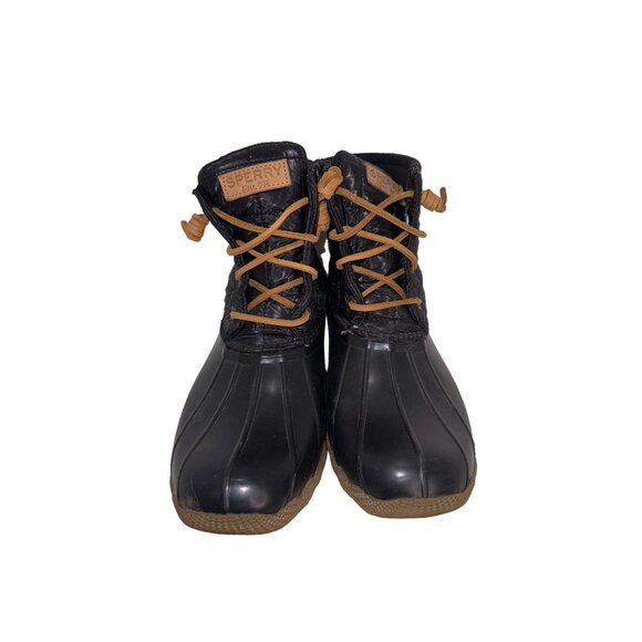 Sperry Womens Saltwater Duck Boots Black Leather Waterproof Size 9 Outdoor Shoe - Picture 3 of 12